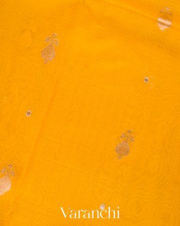 Bright Marigold Yellow Borderless Pure Kora Silk Handloom Saree