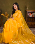 Bright Marigold Yellow Borderless Pure Kora Silk Handloom Saree