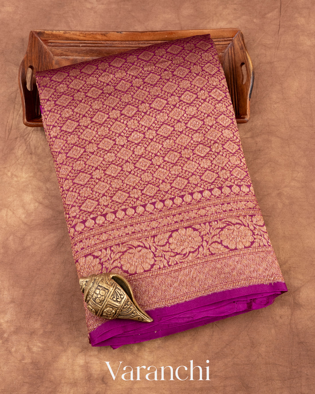 Magenta Purple Heavy Brocade Pure Kora Silk Handloom Saree