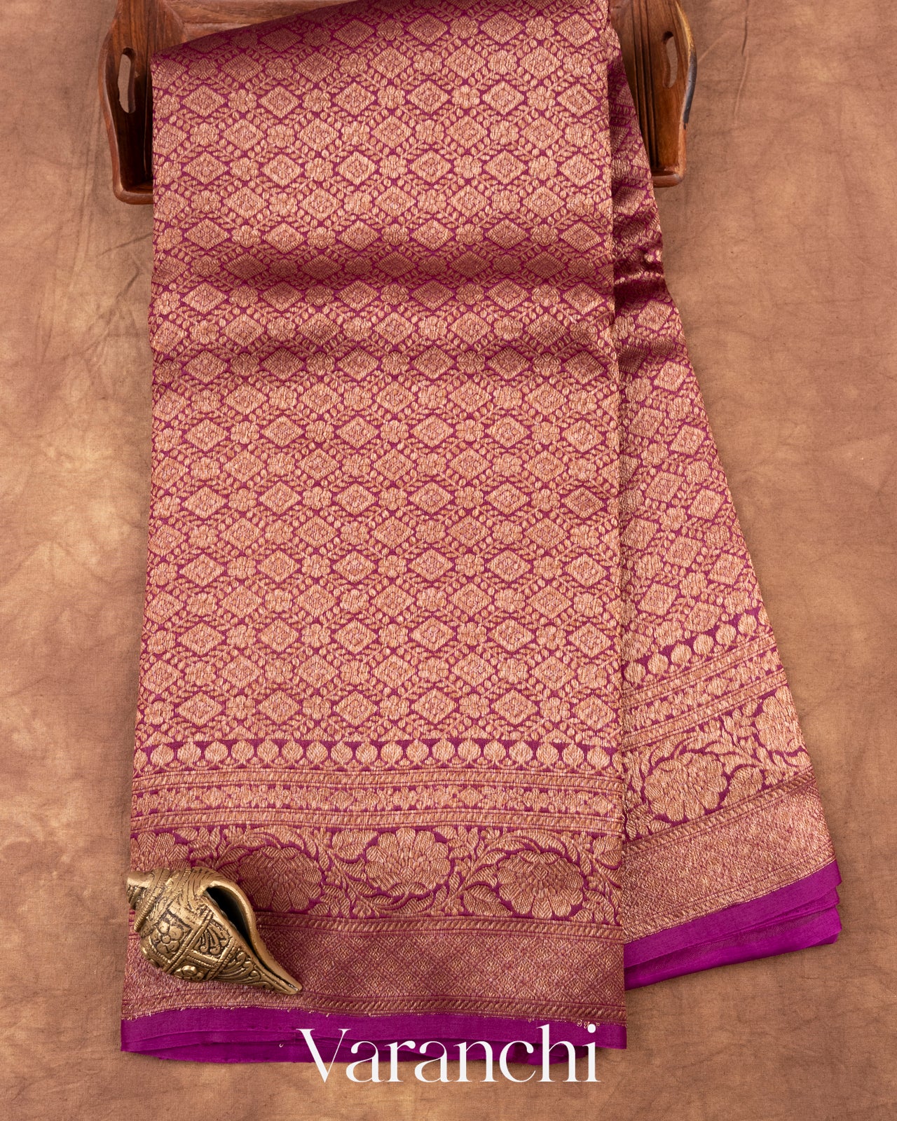 Magenta Purple Heavy Brocade Pure Kora Silk Handloom Saree