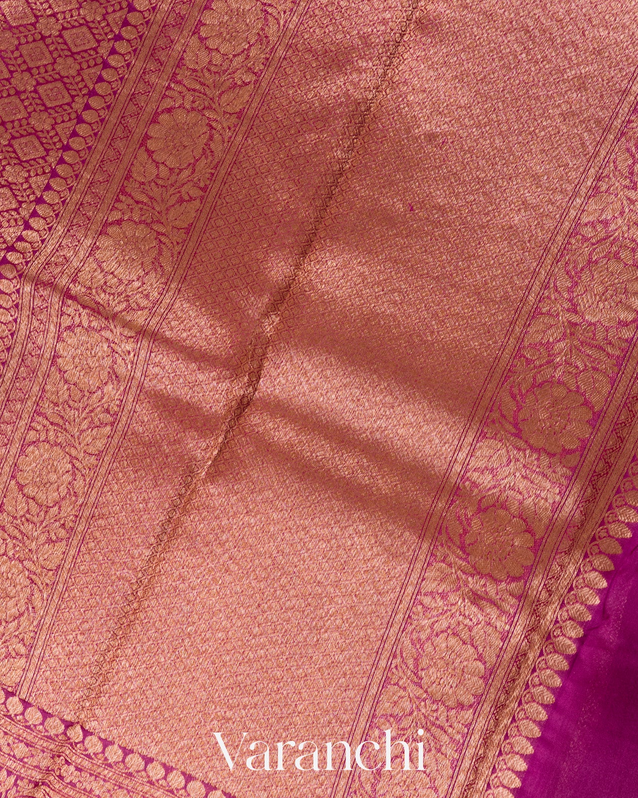 Magenta Purple Heavy Brocade Pure Kora Silk Handloom Saree