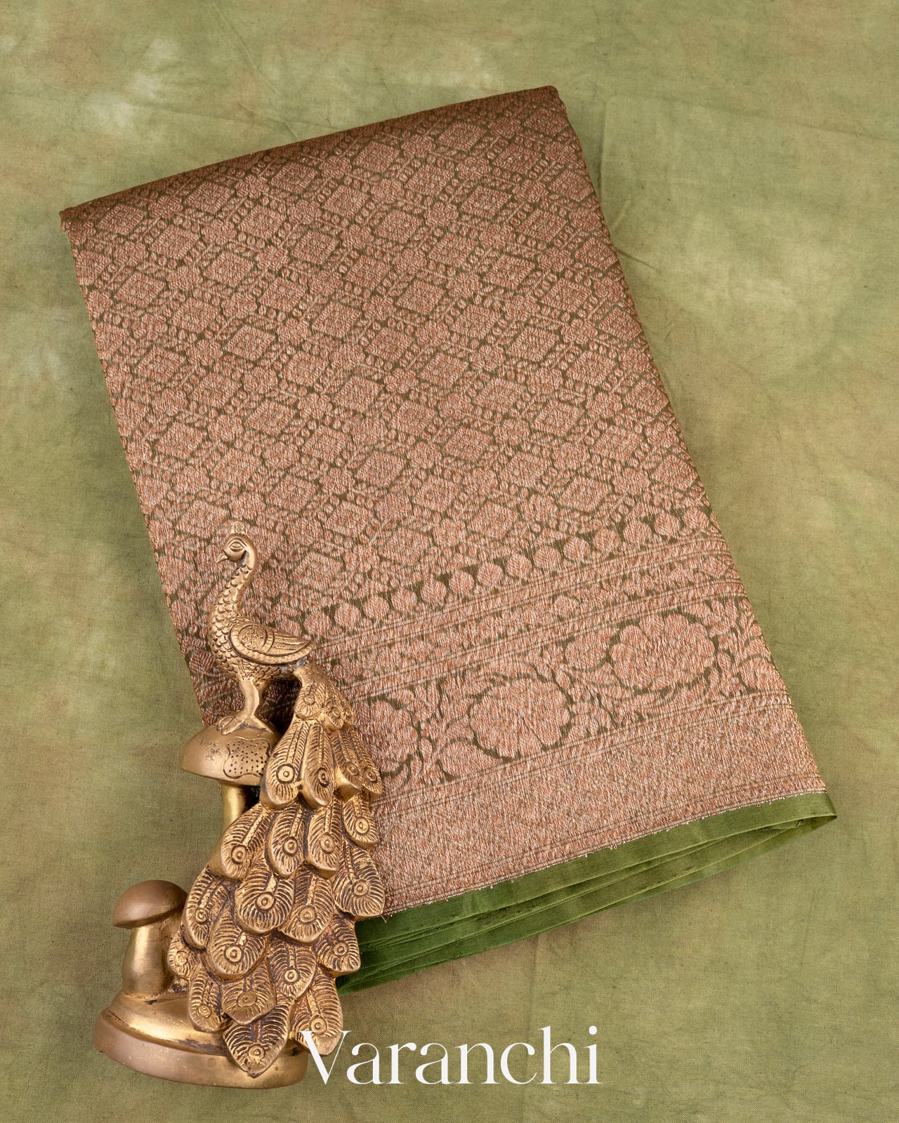 Mehandi Green Heavy Brocade Pure Kora Silk Handloom Saree