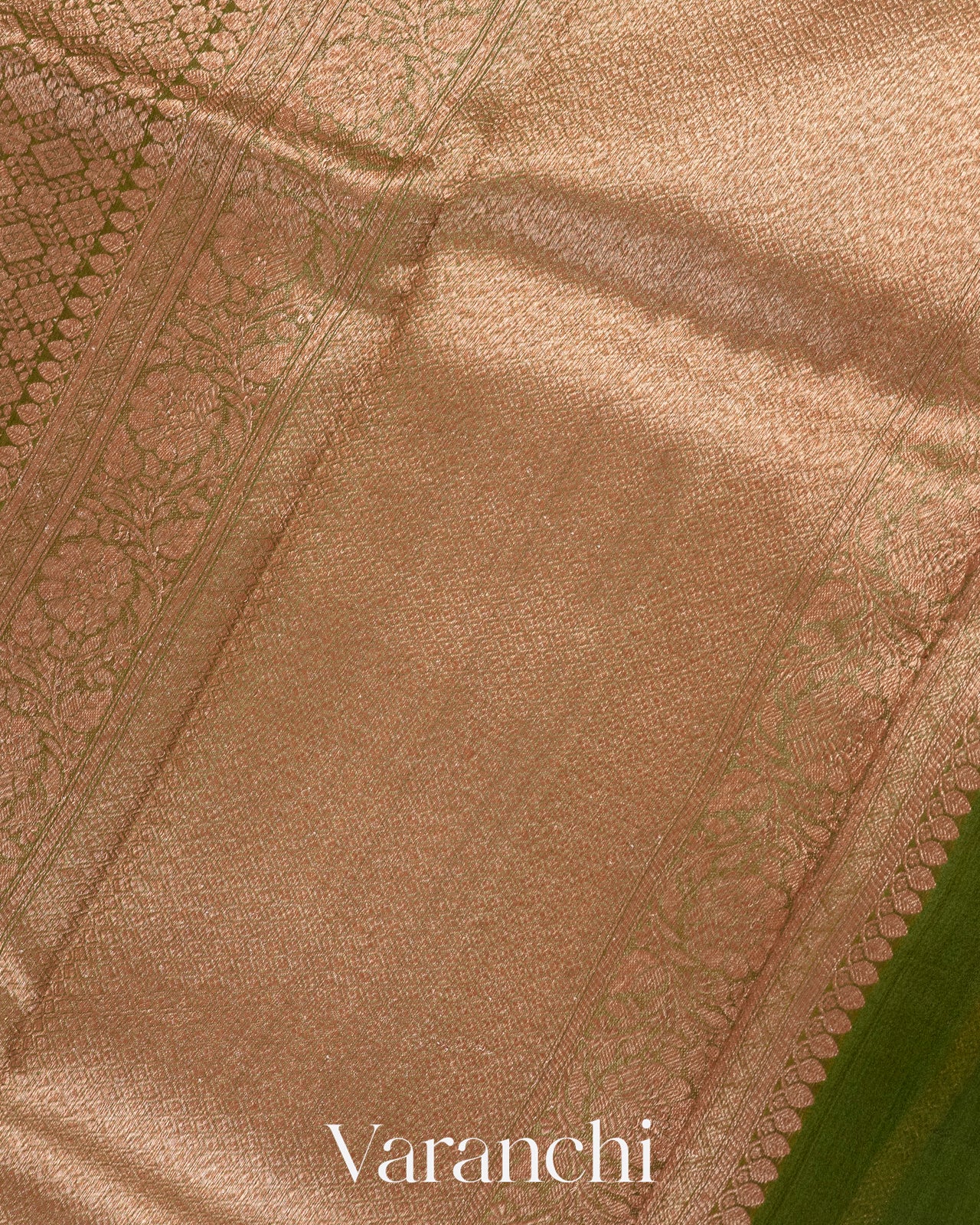 Mehandi Green Heavy Brocade Pure Kora Silk Handloom Saree