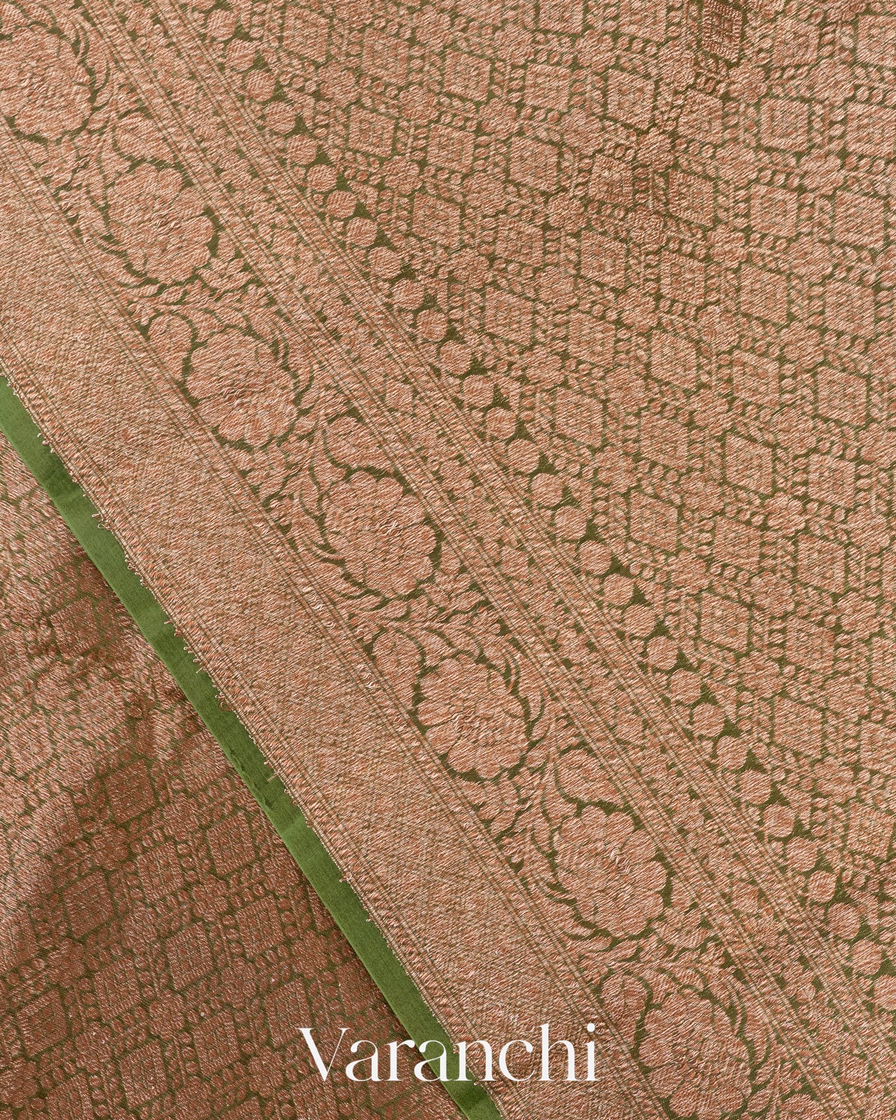 Mehandi Green Heavy Brocade Pure Kora Silk Handloom Saree