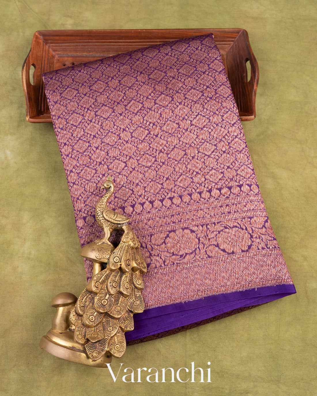 Deep Violet Heavy Brocade Pure Kora Silk Handloom Saree