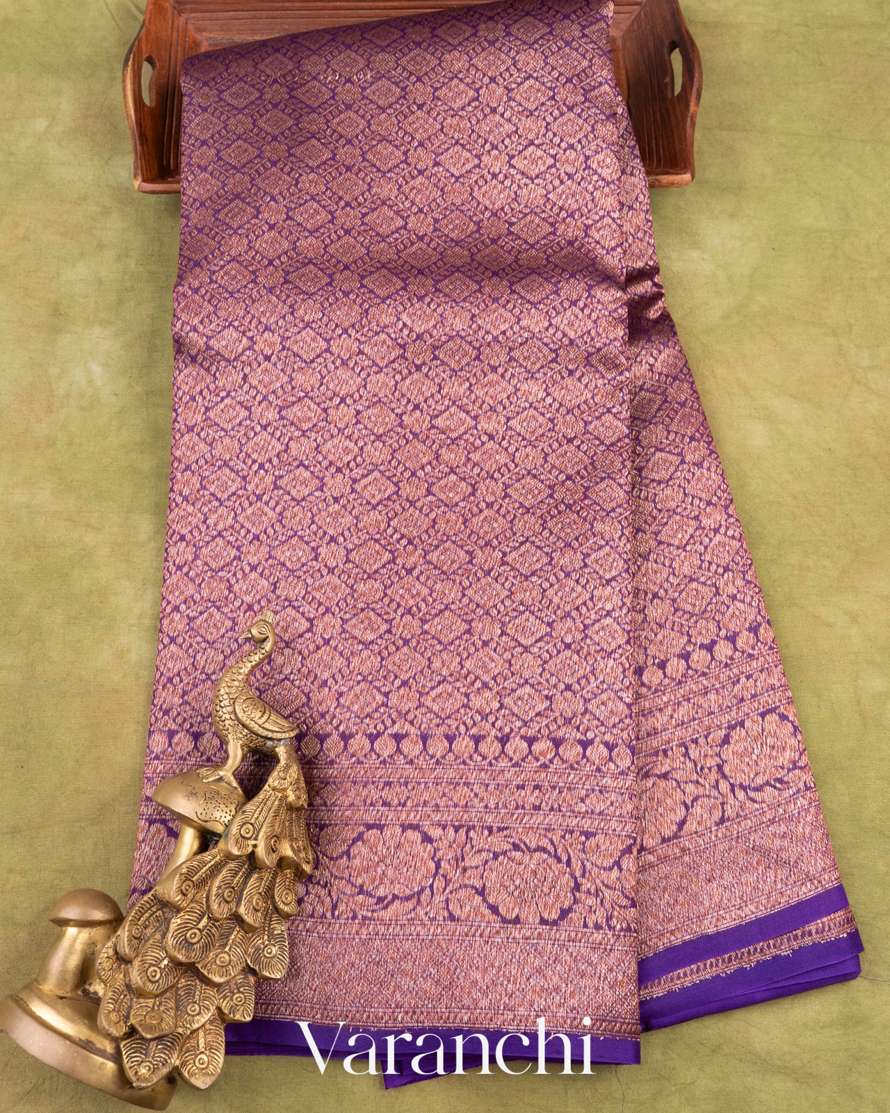 Deep Violet Heavy Brocade Pure Kora Silk Handloom Saree