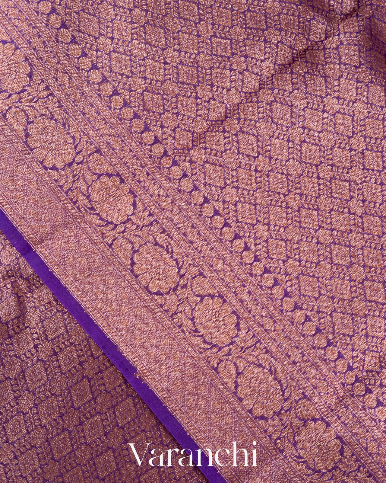 Deep Violet Heavy Brocade Pure Kora Silk Handloom Saree