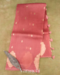 Dusty Coral Pink Borderless Pure Kora Silk Handloom Saree