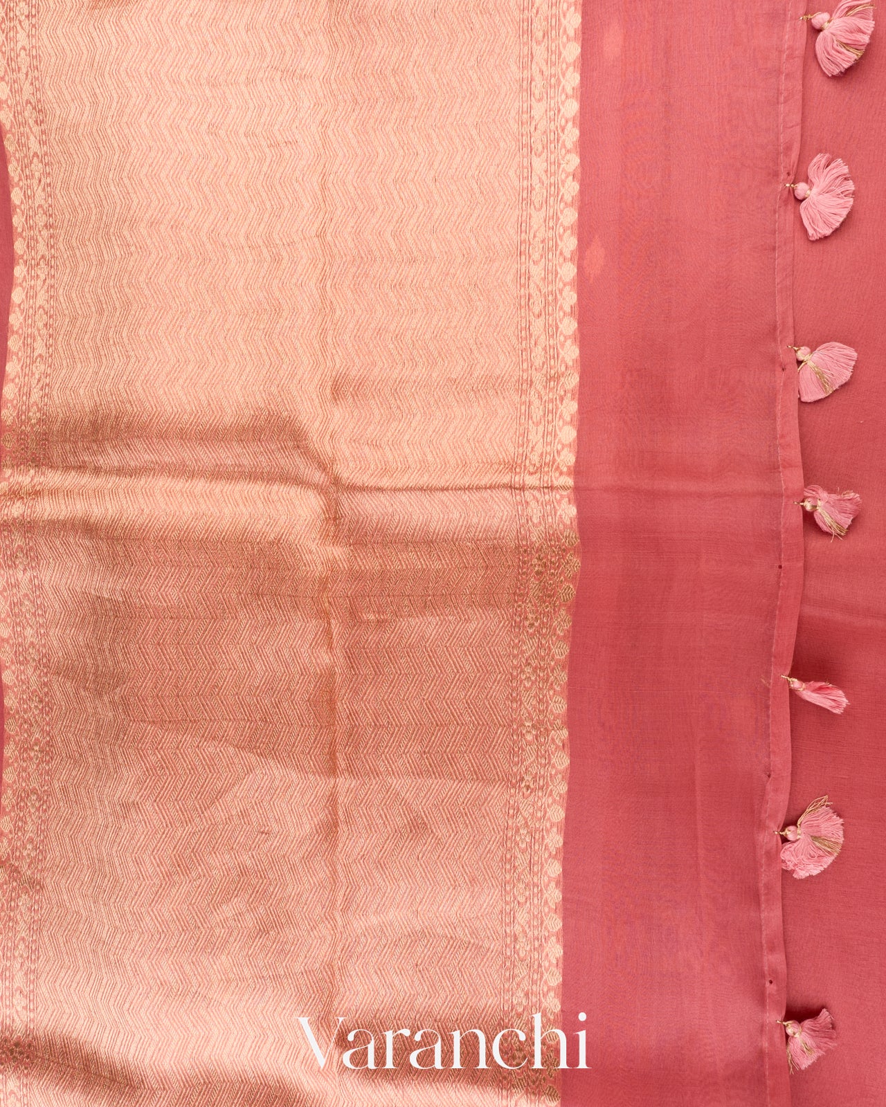 Dusty Coral Pink Borderless Pure Kora Silk Handloom Saree