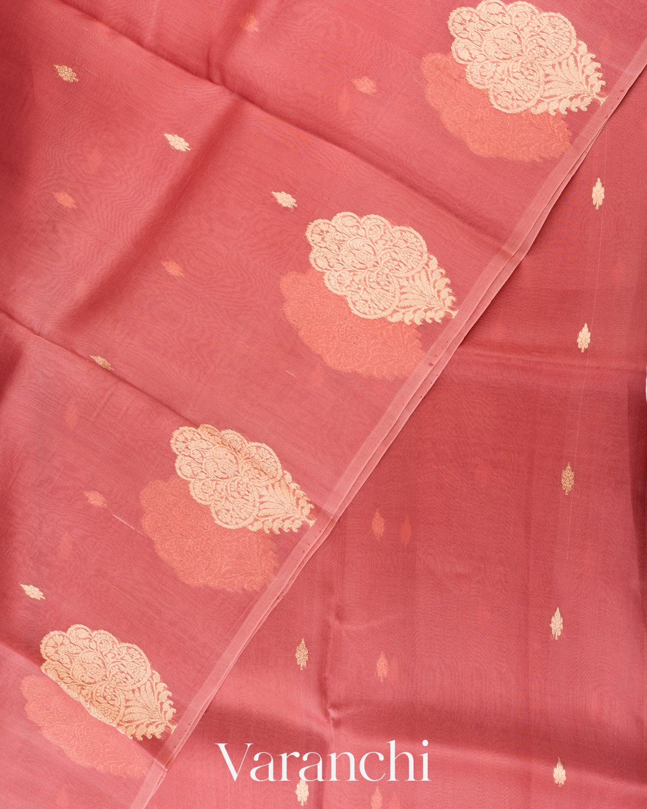 Dusty Coral Pink Borderless Pure Kora Silk Handloom Saree