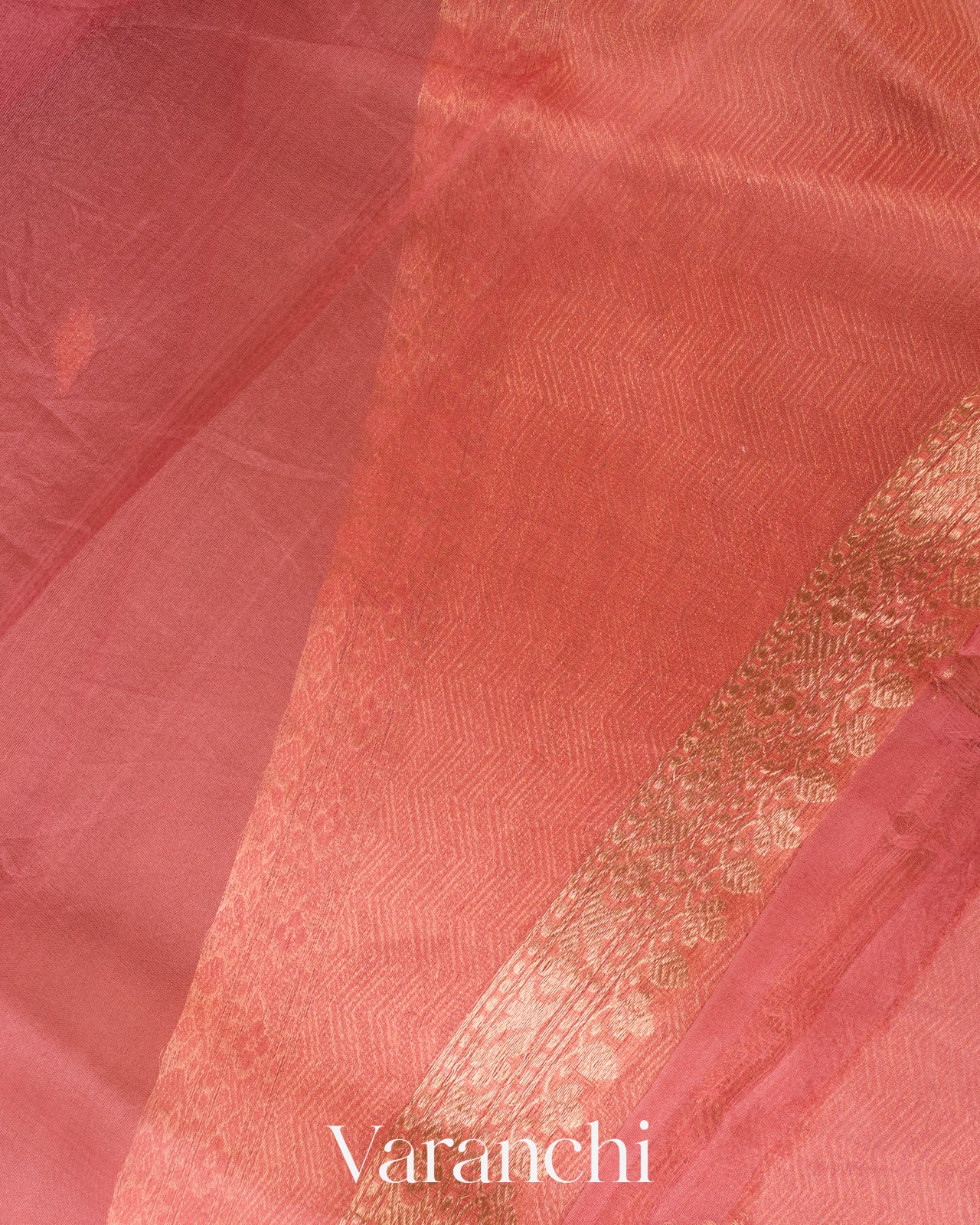 Dusty Coral Pink Borderless Pure Kora Silk Handloom Saree