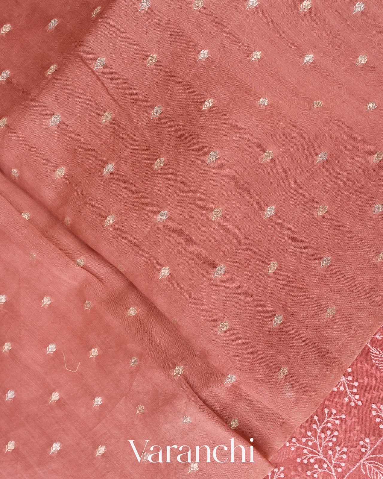 Coral Rose Embroidered Pure Kora Silk Saree