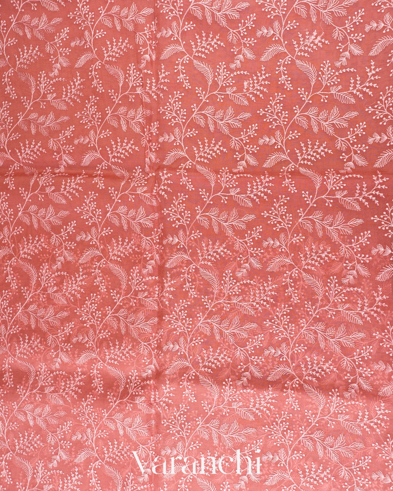 Coral Rose Embroidered Pure Kora Silk Saree