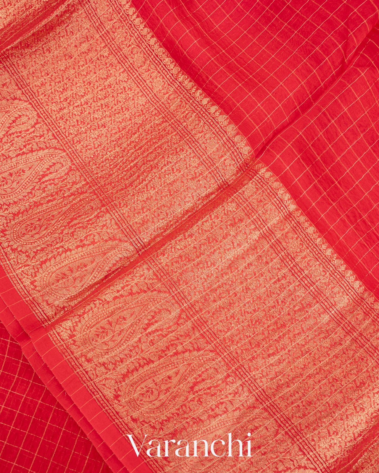 Bright Red Pure Crush Kora Silk Saree