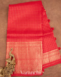 Bright Red Pure Crush Kora Silk Saree