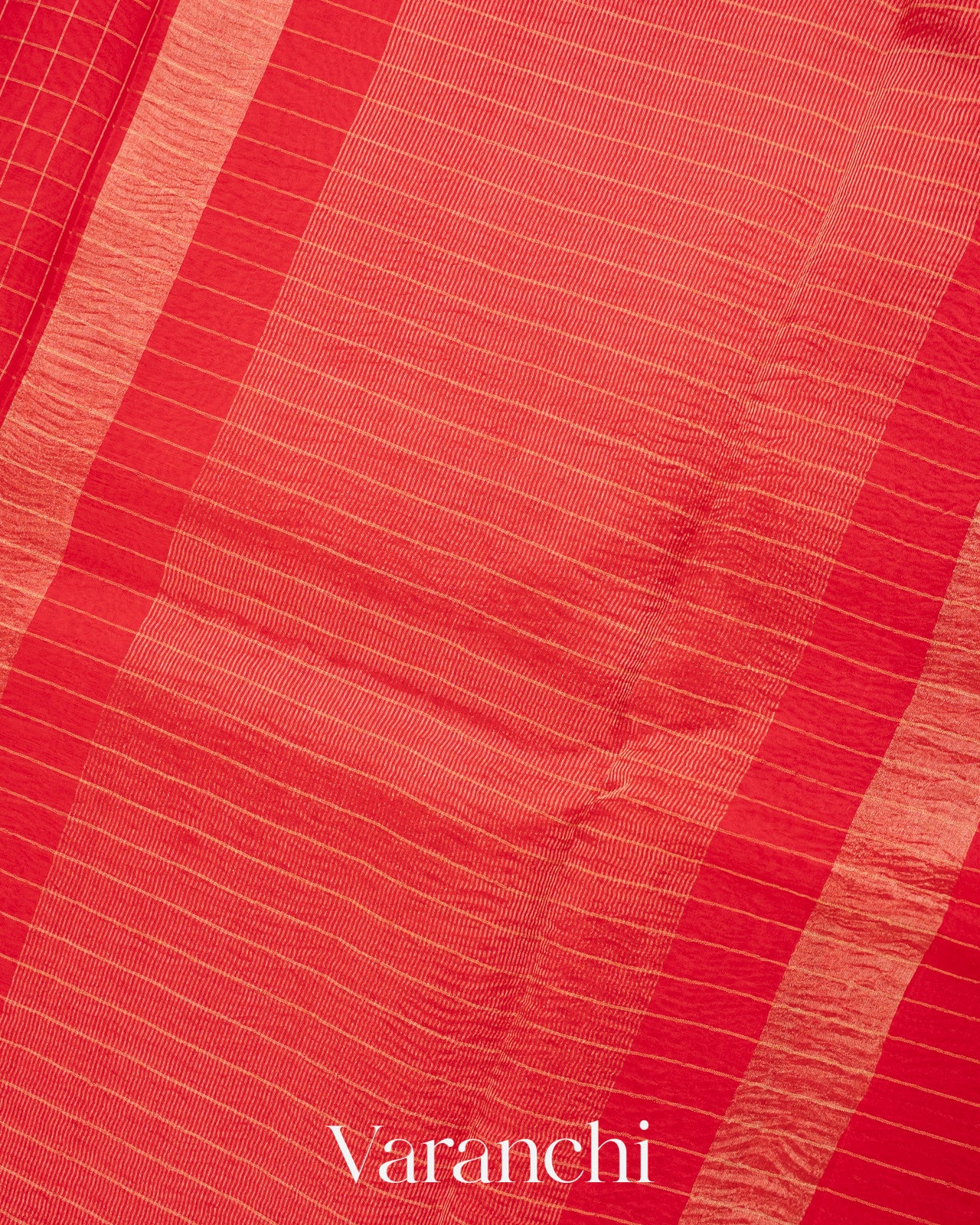 Bright Red Pure Crush Kora Silk Saree