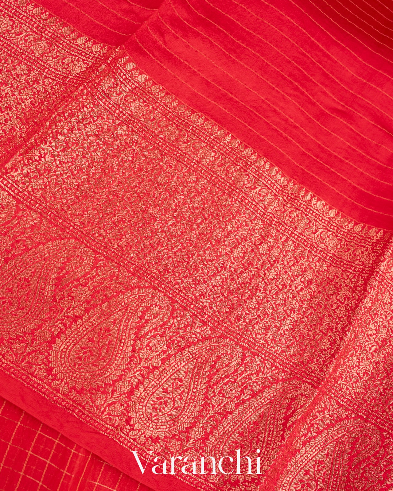 Bright Red Pure Crush Kora Silk Saree