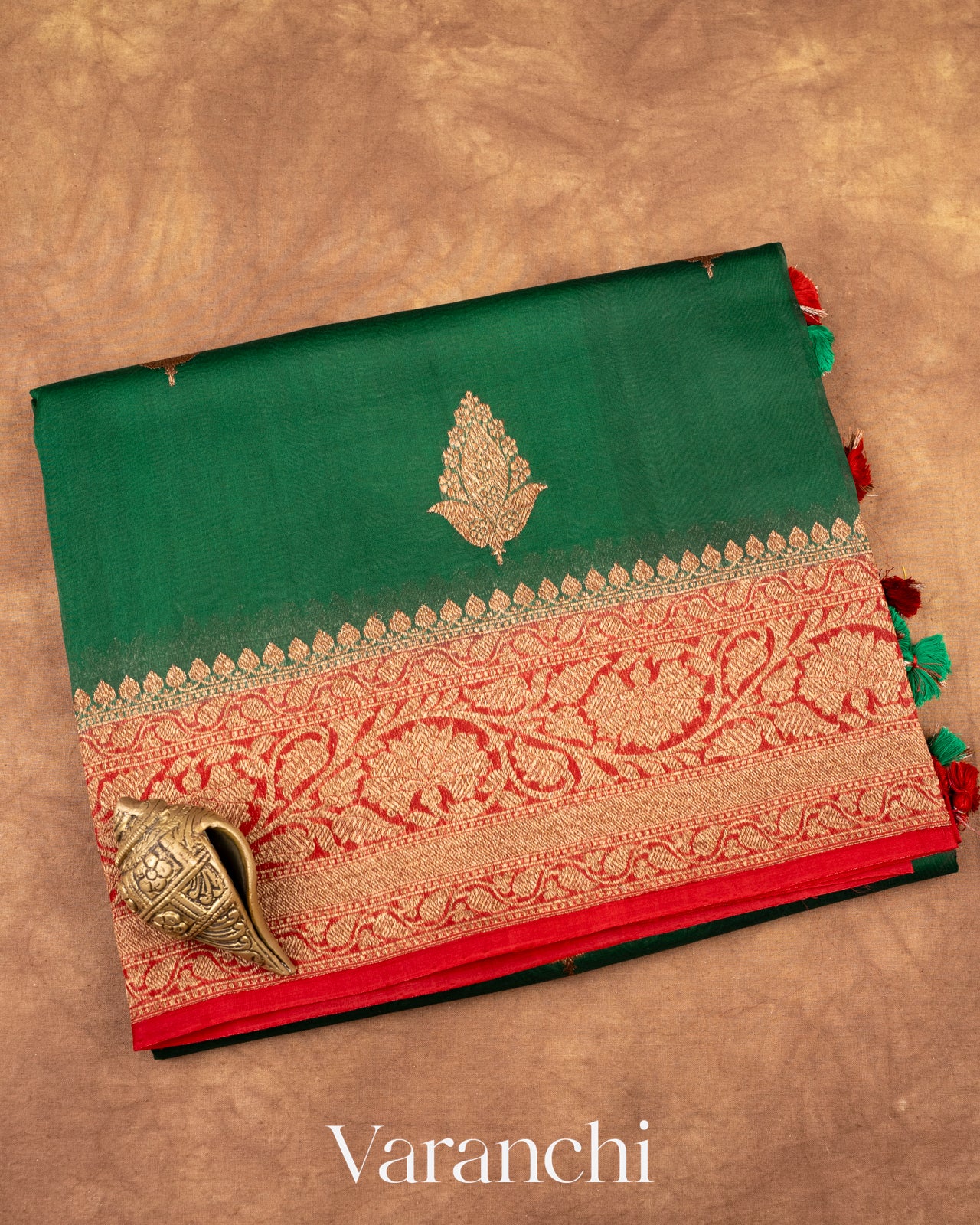 Bottle Green Pure Kora Silk Handloom Saree