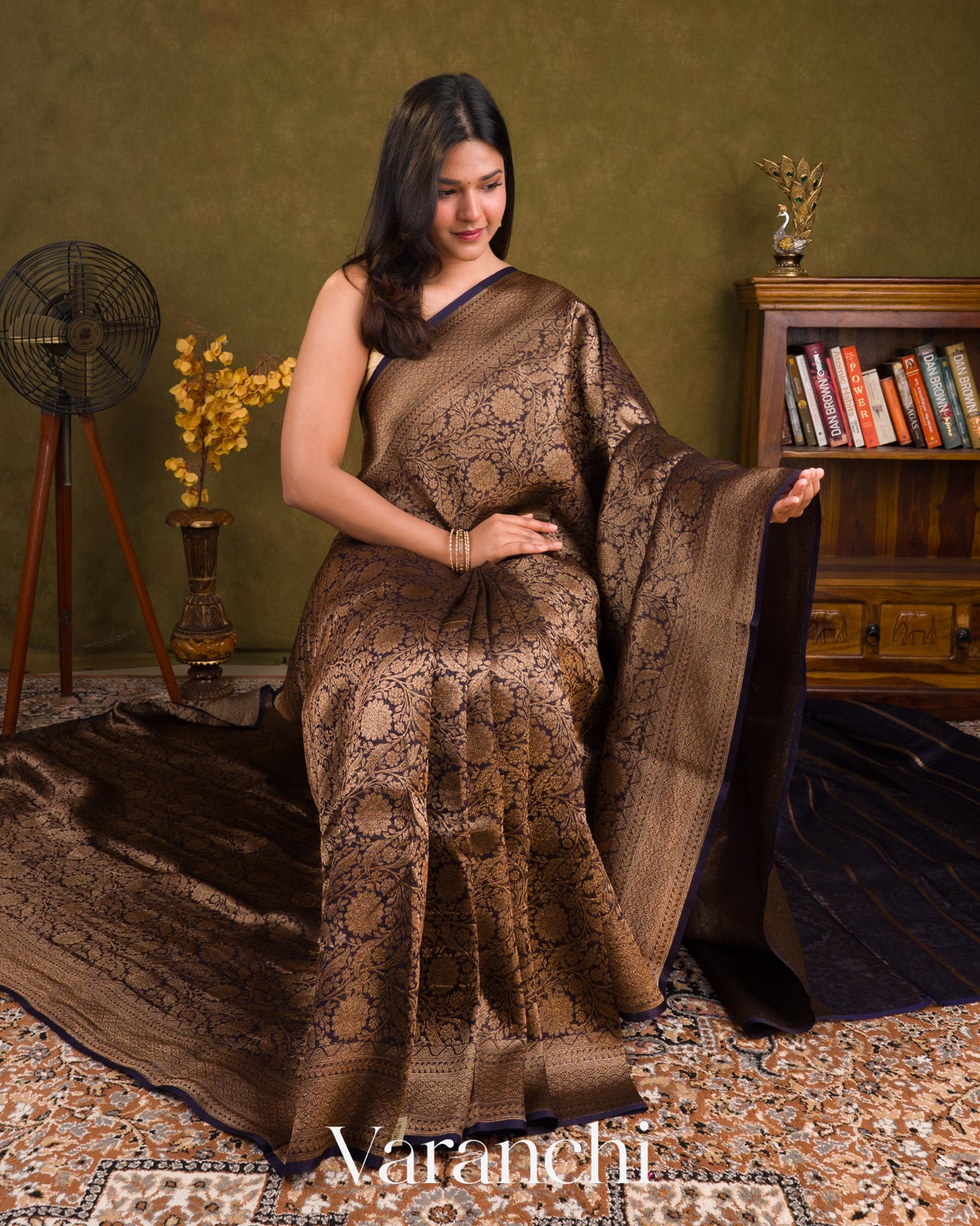 Navy Blue Heavy Brocade Pure Kora Silk Handloom Saree