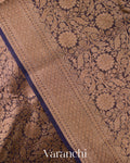 Navy Blue Heavy Brocade Pure Kora Silk Handloom Saree