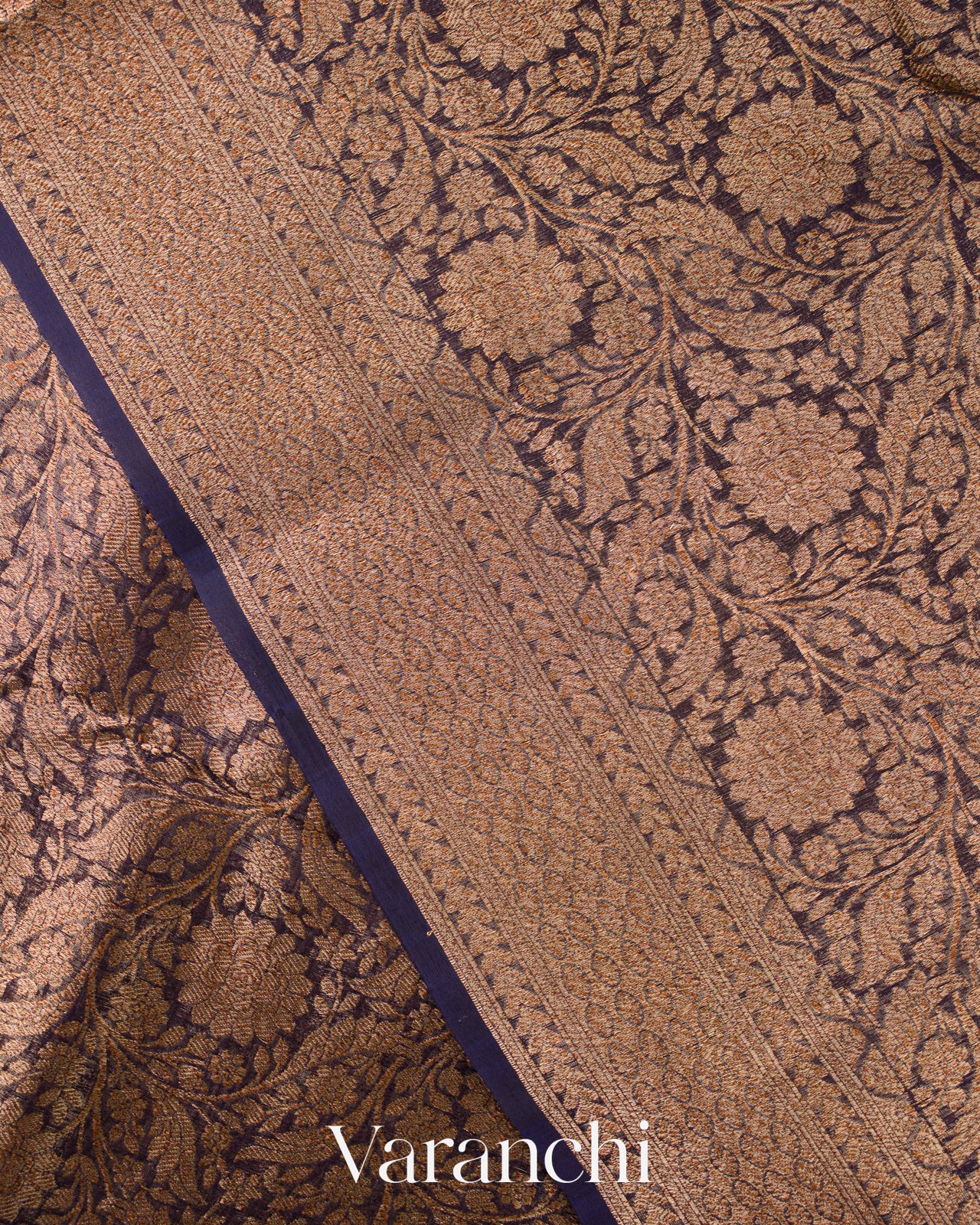 Navy Blue Heavy Brocade Pure Kora Silk Handloom Saree