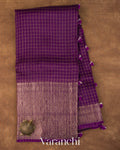 Deep Purple Checks Pure Crush Kora Silk Saree