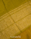 Olive Green Checks Pure Crush Kora Silk Saree 