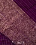 Deep Purple Checks Pure Crush Kora Silk Saree