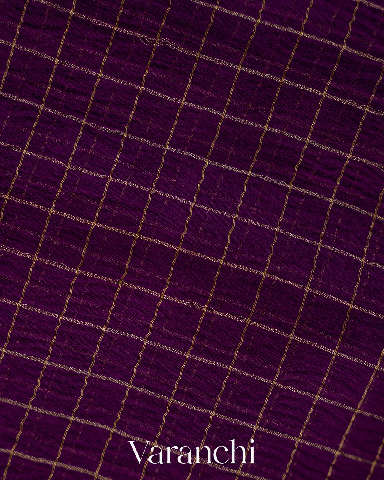 Deep Purple Checks Pure Crush Kora Silk Saree
