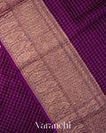 Deep Purple Checks Pure Crush Kora Silk Saree