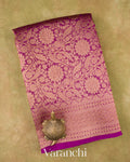 Royal Purple Heavy Brocade Pure Kora Silk Handloom Saree