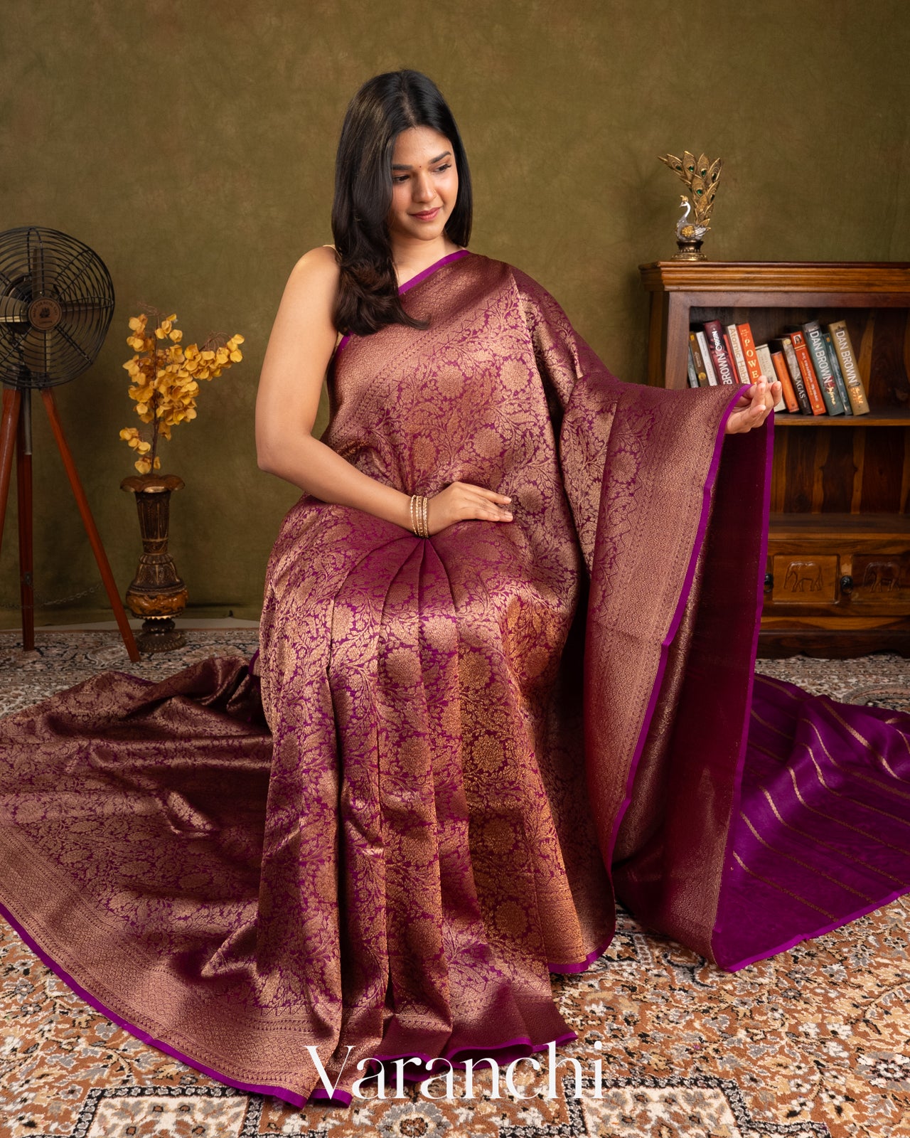 Royal Purple Heavy Brocade Pure Kora Silk Handloom Saree