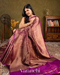 Royal Purple Heavy Brocade Pure Kora Silk Handloom Saree