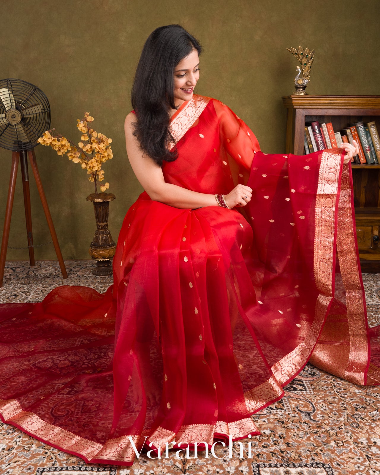 Crimson-Vermilion Red Pure Kora Silk Ombre-Dyed Handloom Saree