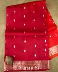 Crimson-Vermilion Red Pure Kora Silk Ombre-Dyed Handloom Saree
