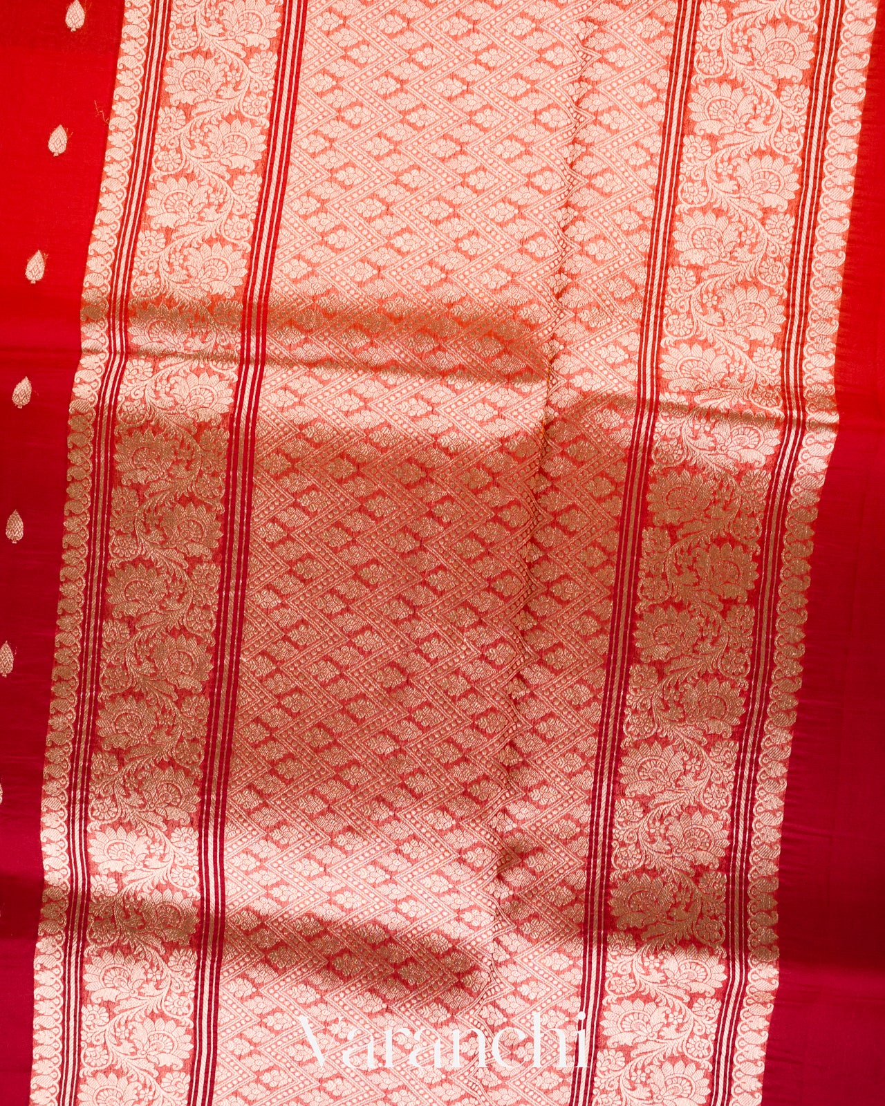 Crimson-Vermilion Red Pure Kora Silk Ombre-Dyed Handloom Saree