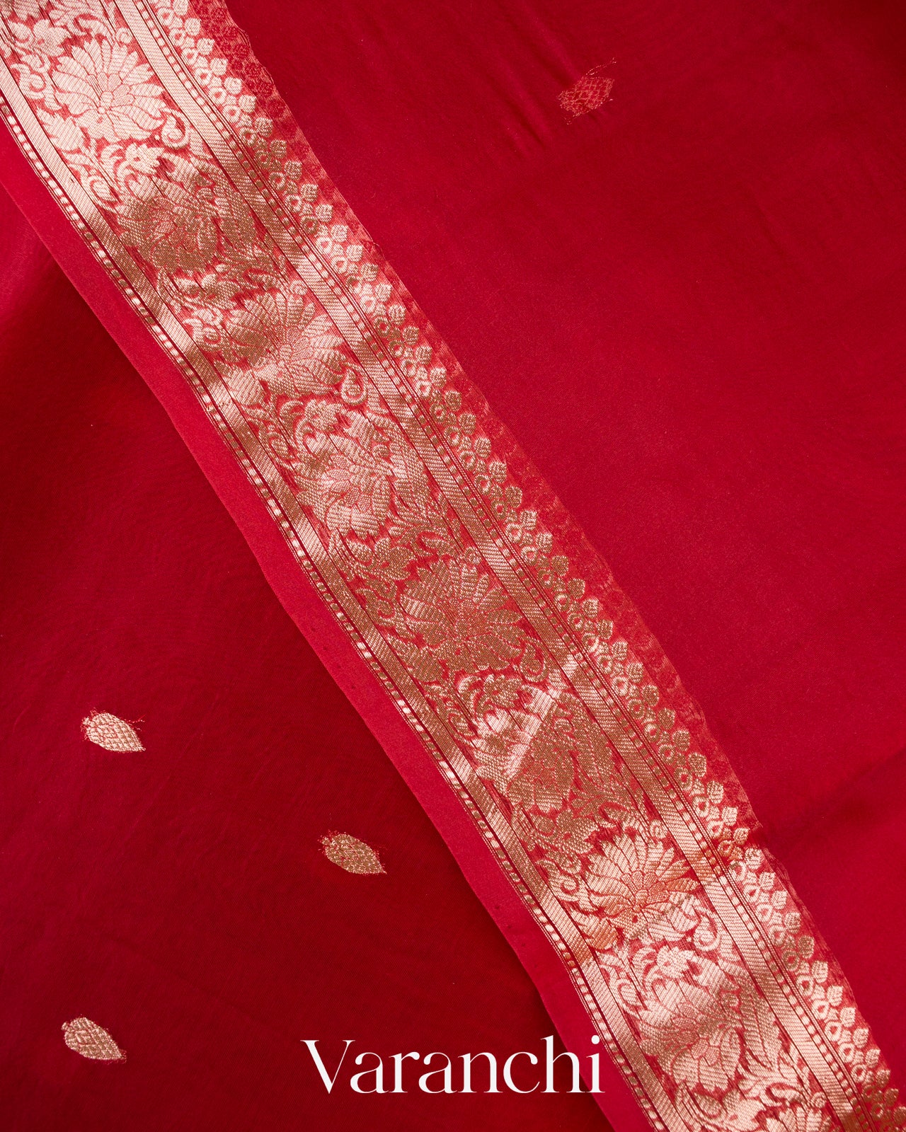 Crimson-Vermilion Red Pure Kora Silk Ombre-Dyed Handloom Saree