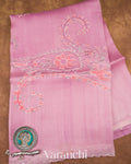 Onion Pink Floral Applique and Embroidered Pure Kora Silk Saree