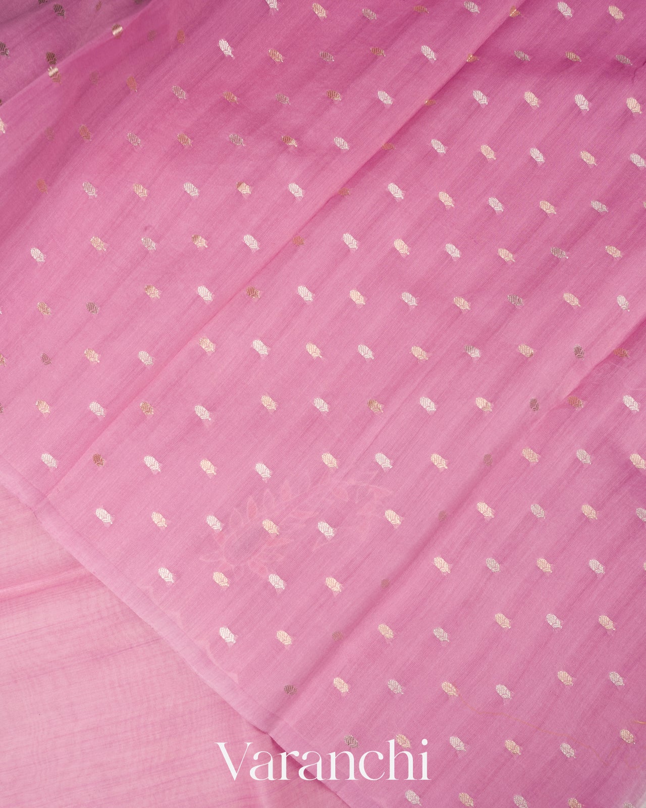 Onion Pink Floral Applique and Embroidered Pure Kora Silk Saree
