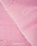 Onion Pink Floral Applique and Embroidered Pure Kora Silk Saree