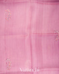 Onion Pink Floral Applique and Embroidered Pure Kora Silk Saree