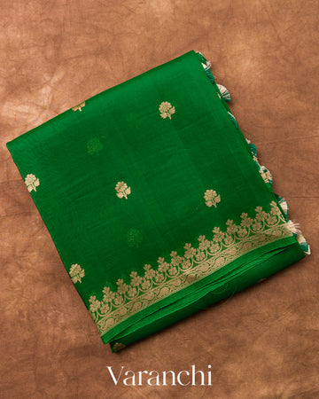 Dark Green Pure Kora Silk Handloom Saree