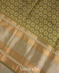 Light Olive Green Printed Pure Kora Silk Saree