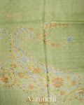 Pista Green Floral Applique and Embroidered Pure Kora Silk Saree