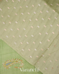 Pista Green Floral Applique and Embroidered Pure Kora Silk Saree