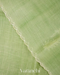 Pista Green Floral Applique and Embroidered Pure Kora Silk Saree