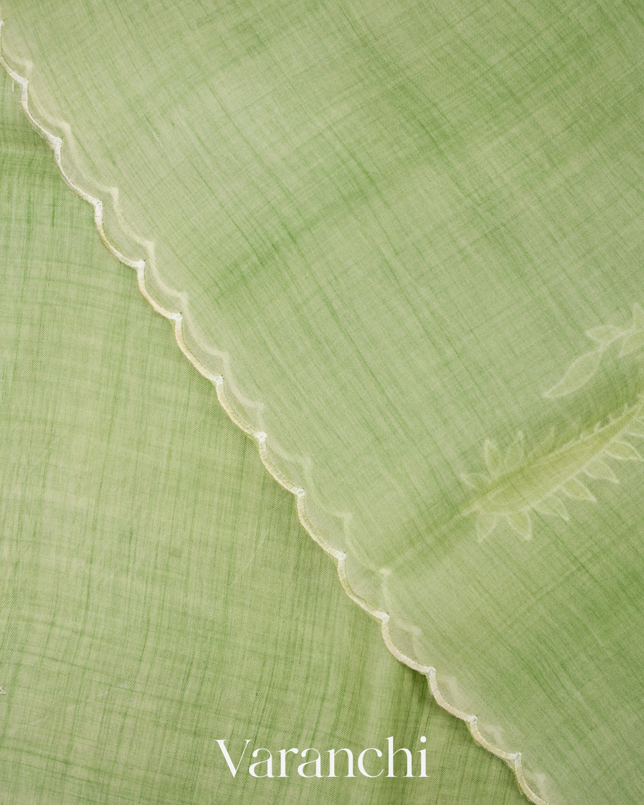 Pista Green Floral Applique and Embroidered Pure Kora Silk Saree