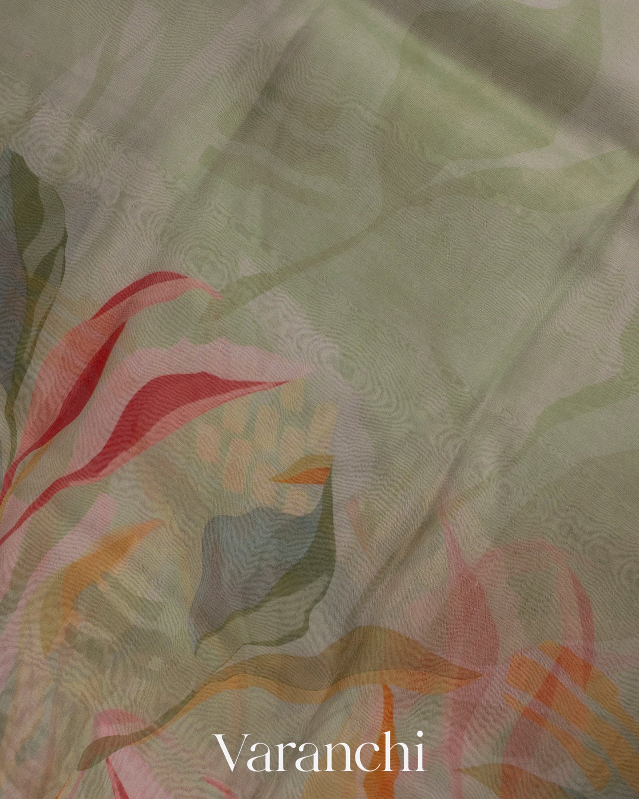 Soft Sage Green Floral Printed Pure Tissue Kora Silk Saree