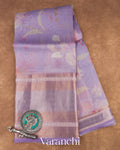 lavender–lilac Floral Printed Pure Kora Silk Saree