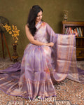 lavender–lilac Floral Printed Pure Kora Silk Saree